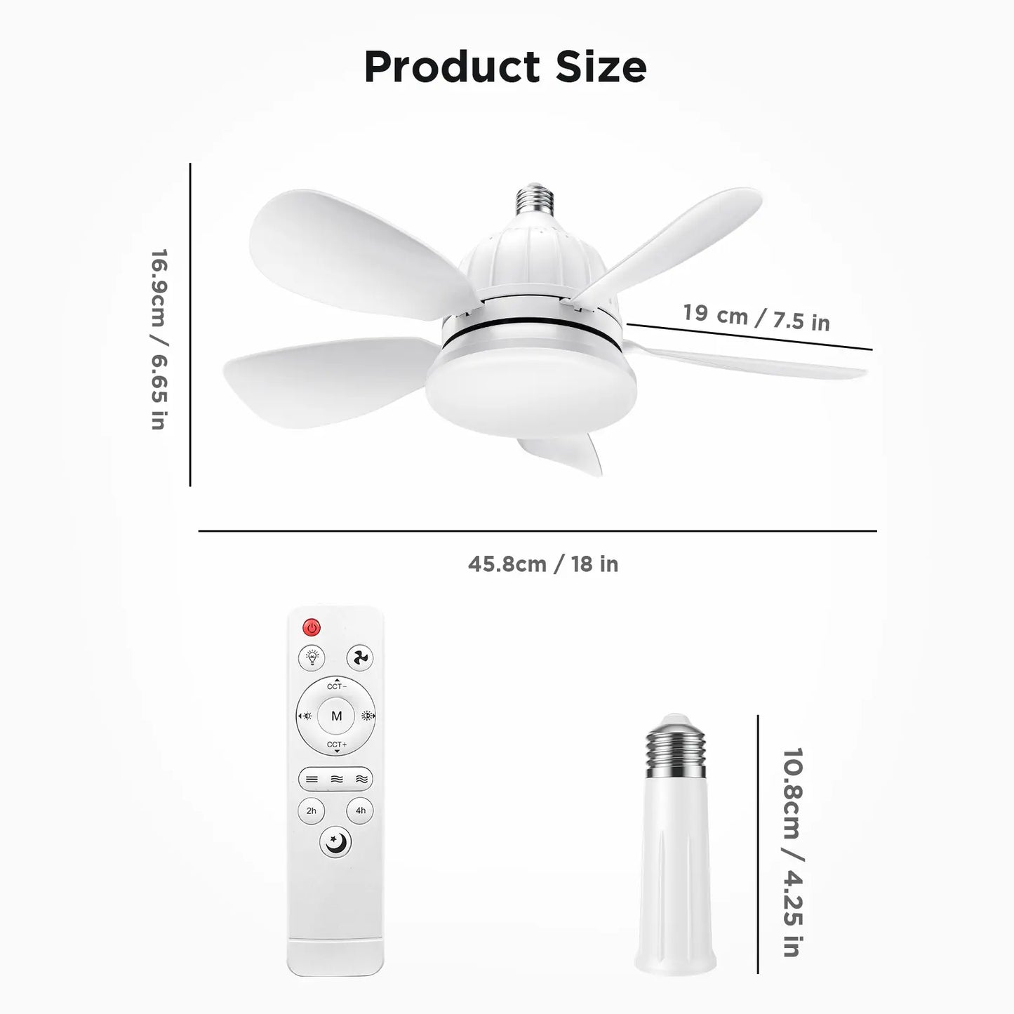 Socket Ceiling Fan Light with Remote E27 Base Dimmable LED 3 Speed Adjustable Fan