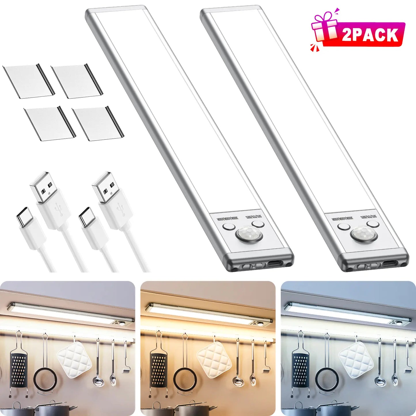 Motion Sensor Under Cabinet Light USB Rechargeable Magnetic Dimmable Night Light