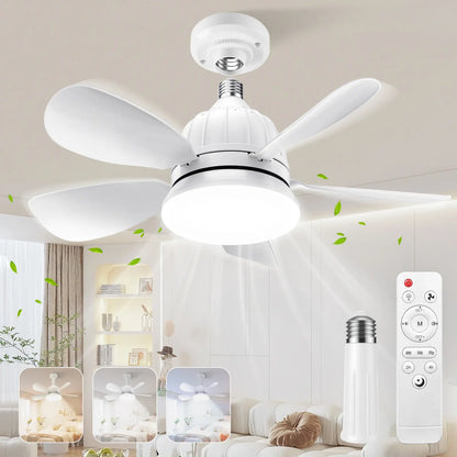 Socket Ceiling Fan Light with Remote E27 Base Dimmable LED 3 Speed Adjustable Fan