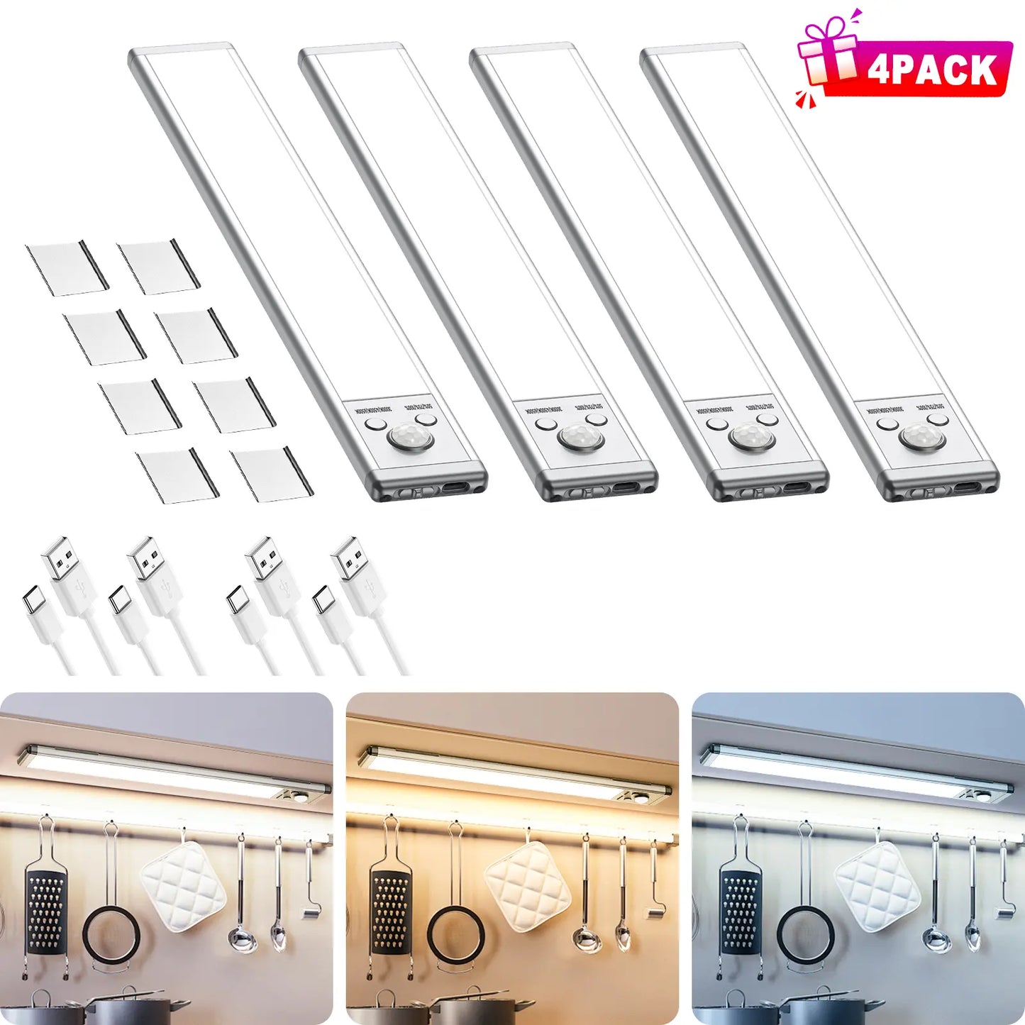 Motion Sensor Under Cabinet Light USB Rechargeable Magnetic Dimmable Night Light