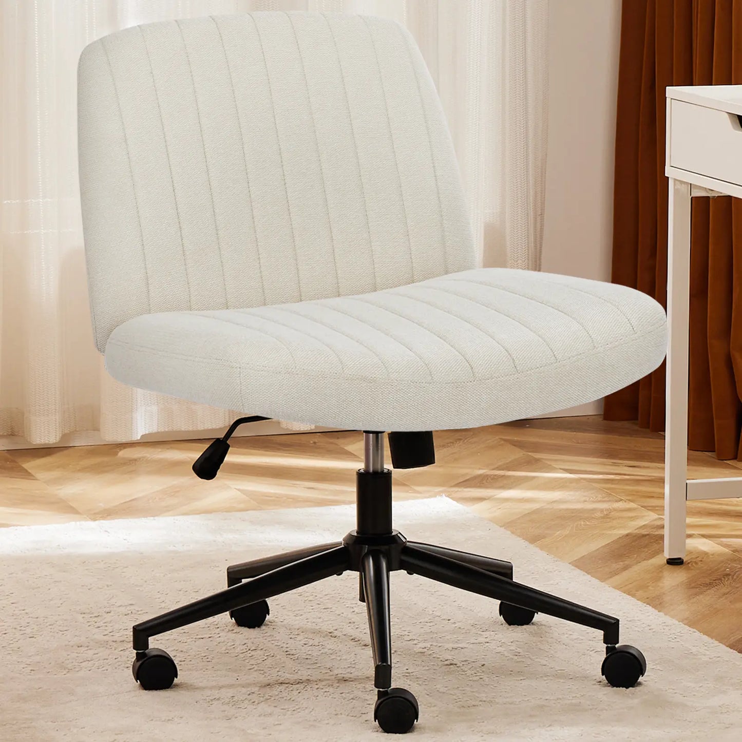 Wide Cross Legged Office Chair with Thick Cushion & 360° Swivel Design