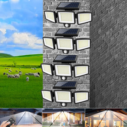 2500LM Solar Security Lights 210LED 3 Head Motion Sensor Outdoor Waterproof Light for Yard Garden Garage Porch Patio