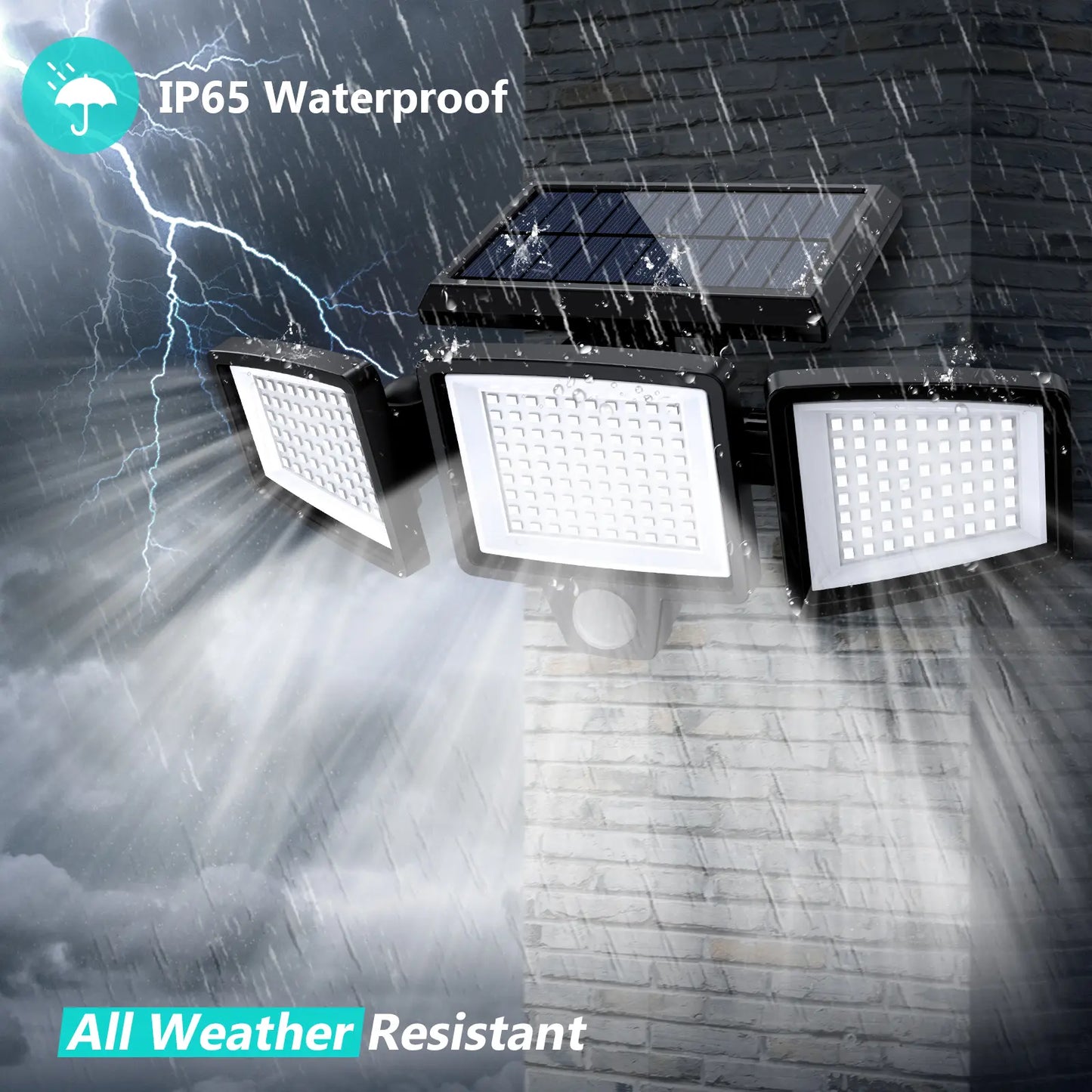 2500LM Solar Security Lights 210LED 3 Head Motion Sensor Outdoor Waterproof Light for Yard Garden Garage Porch Patio