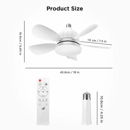 Socket Ceiling Fan Light with Remote E27 Base Dimmable LED 3 Speed Adjustable Fan