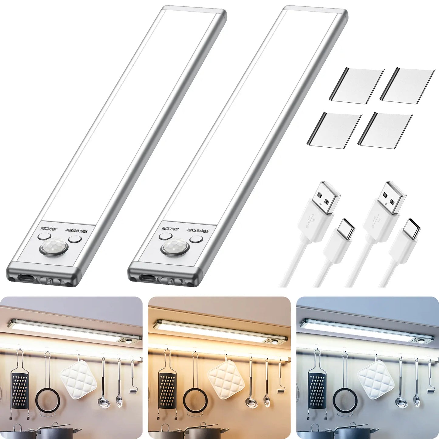 Motion Sensor Under Cabinet Light USB Rechargeable Magnetic Dimmable Night Light