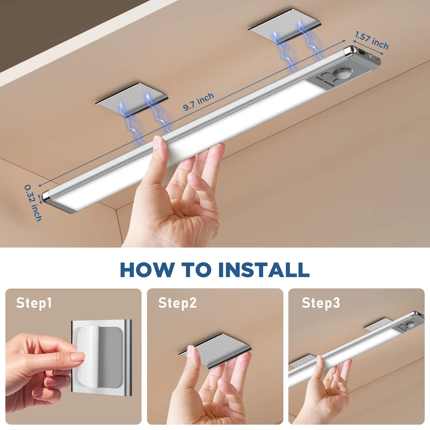 Motion Sensor Under Cabinet Light USB Rechargeable Magnetic Dimmable Night Light
