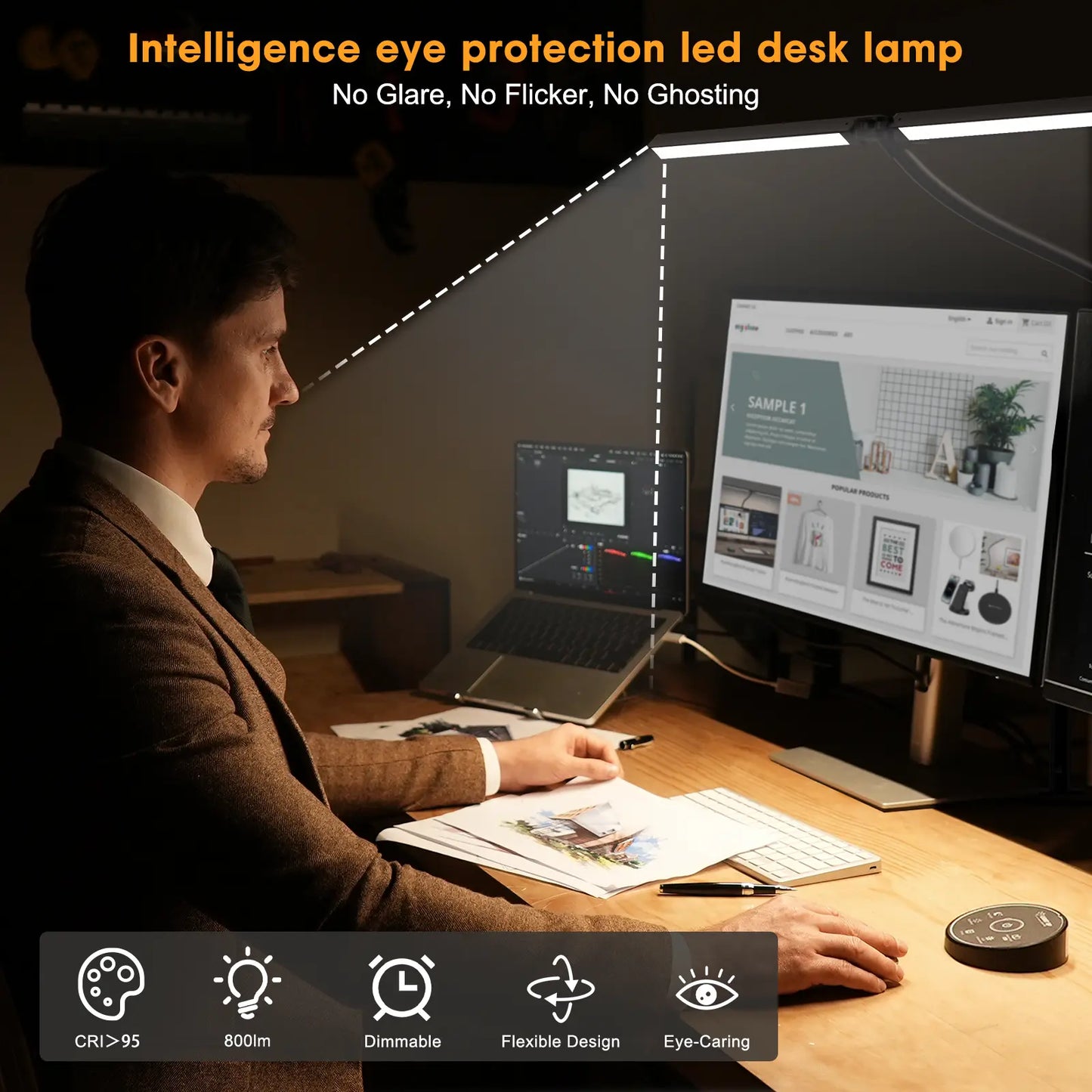LED Desk Lamp | Dual Screen Light, 5 Colors, Eye Comfort