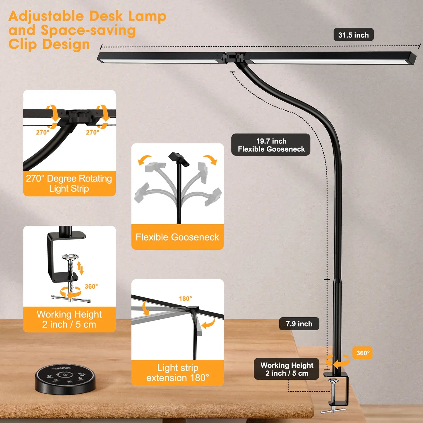 LED Desk Lamp | Dual Screen Light, 5 Colors, Eye Comfort