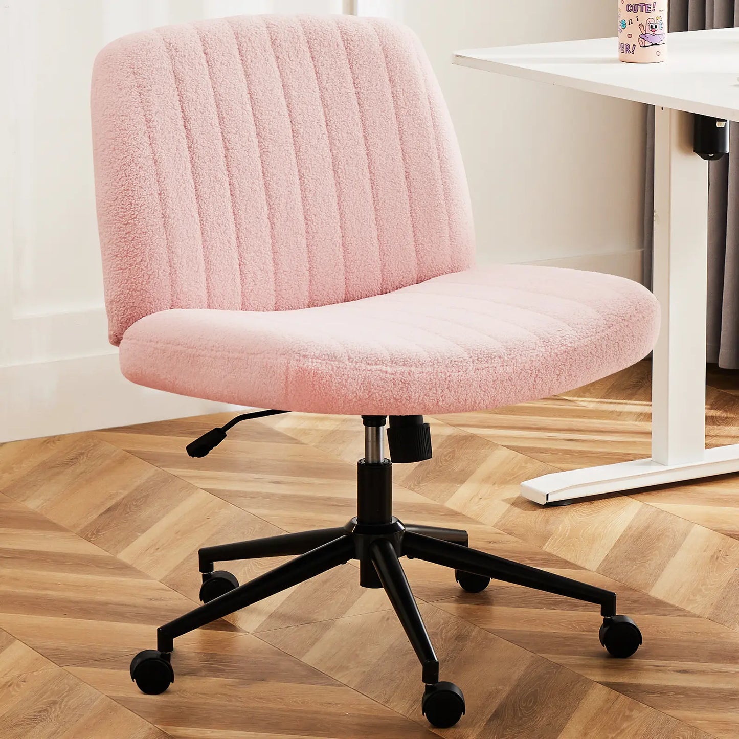 Wide Cross Legged Office Chair with Thick Cushion & 360° Swivel Design