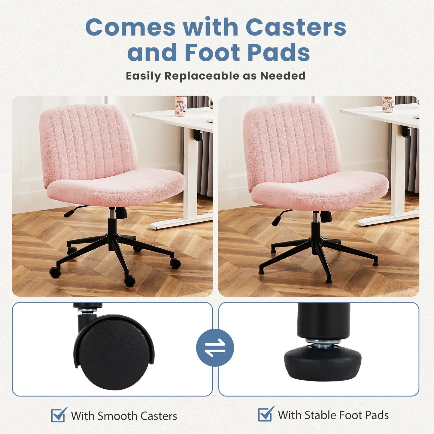 Wide Cross Legged Office Chair with Thick Cushion & 360° Swivel Design
