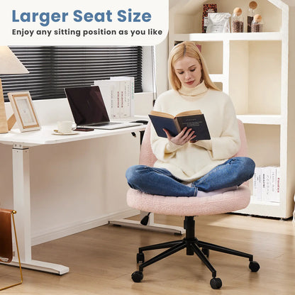 Wide Cross Legged Office Chair with Thick Cushion & 360° Swivel Design